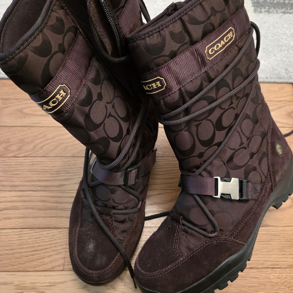 Coach Dark Brown Monogram Boots
